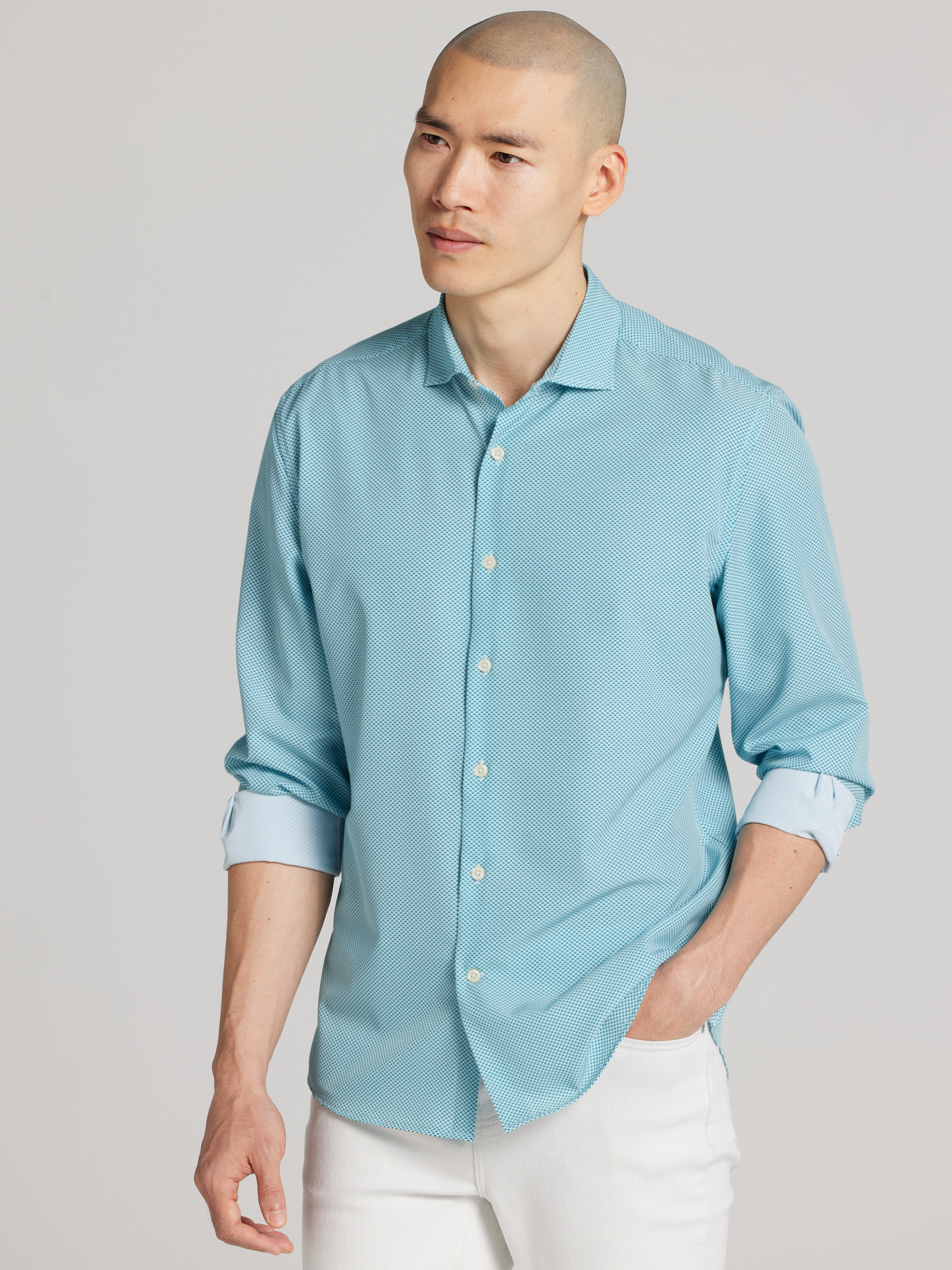 Slim Fit 4-Way Stretch Button Up Shirt