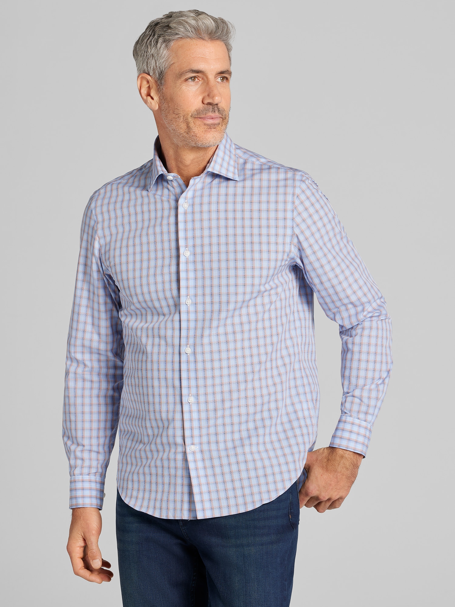 Modern Fit Plaid Button-Up Shirt