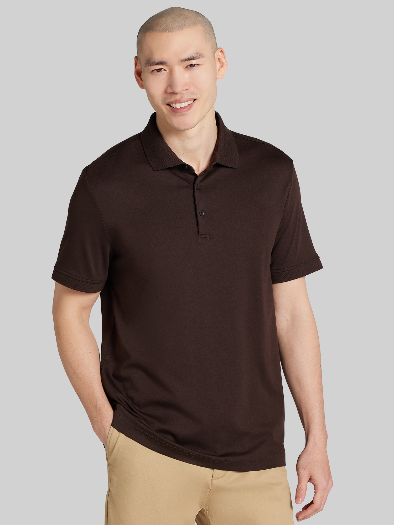Joseph Abboud Modern Fit Stretch Cotton Modal Polo, Mole - Brown
