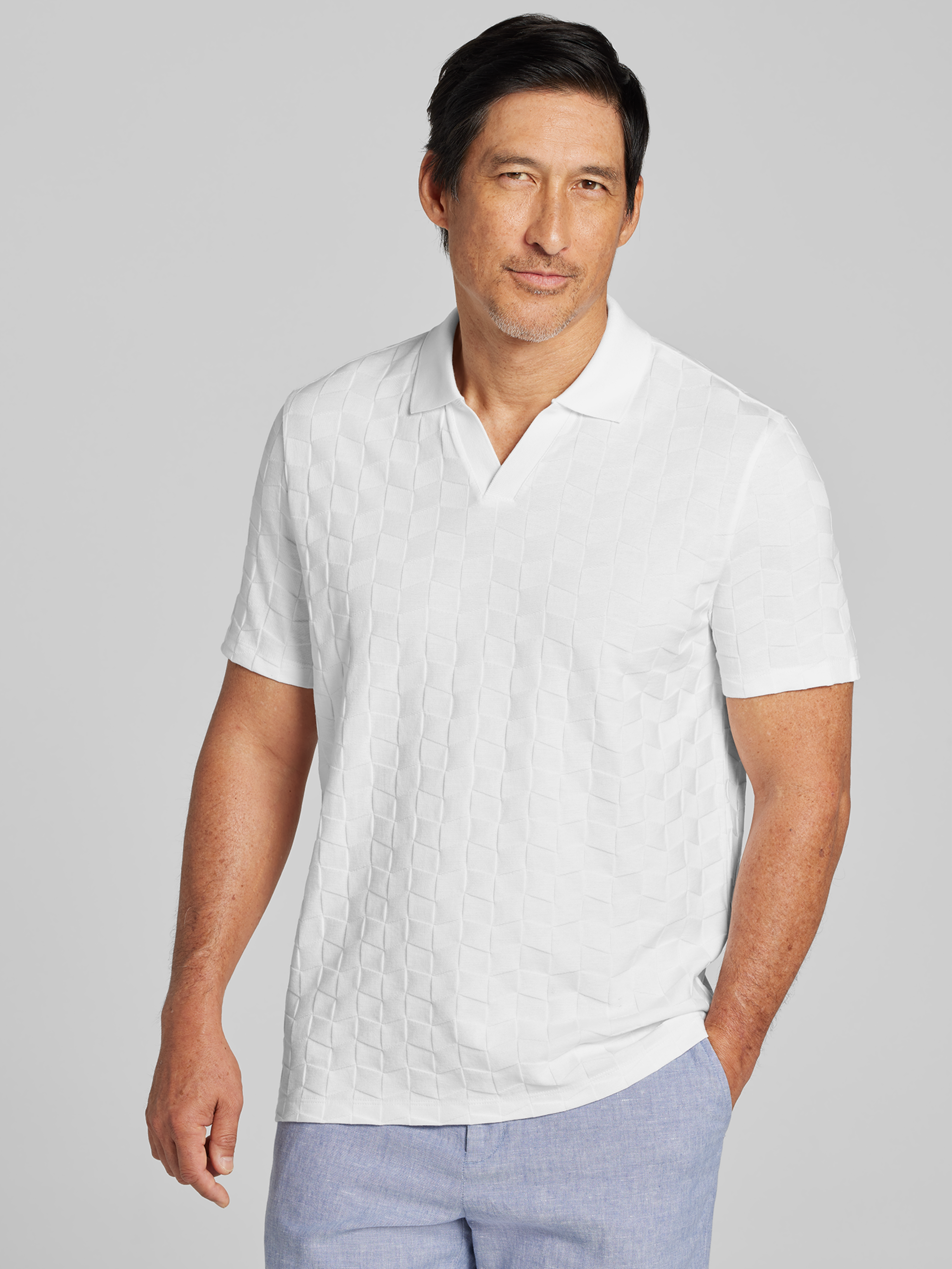 Textured Knit Johnny Collar Polo