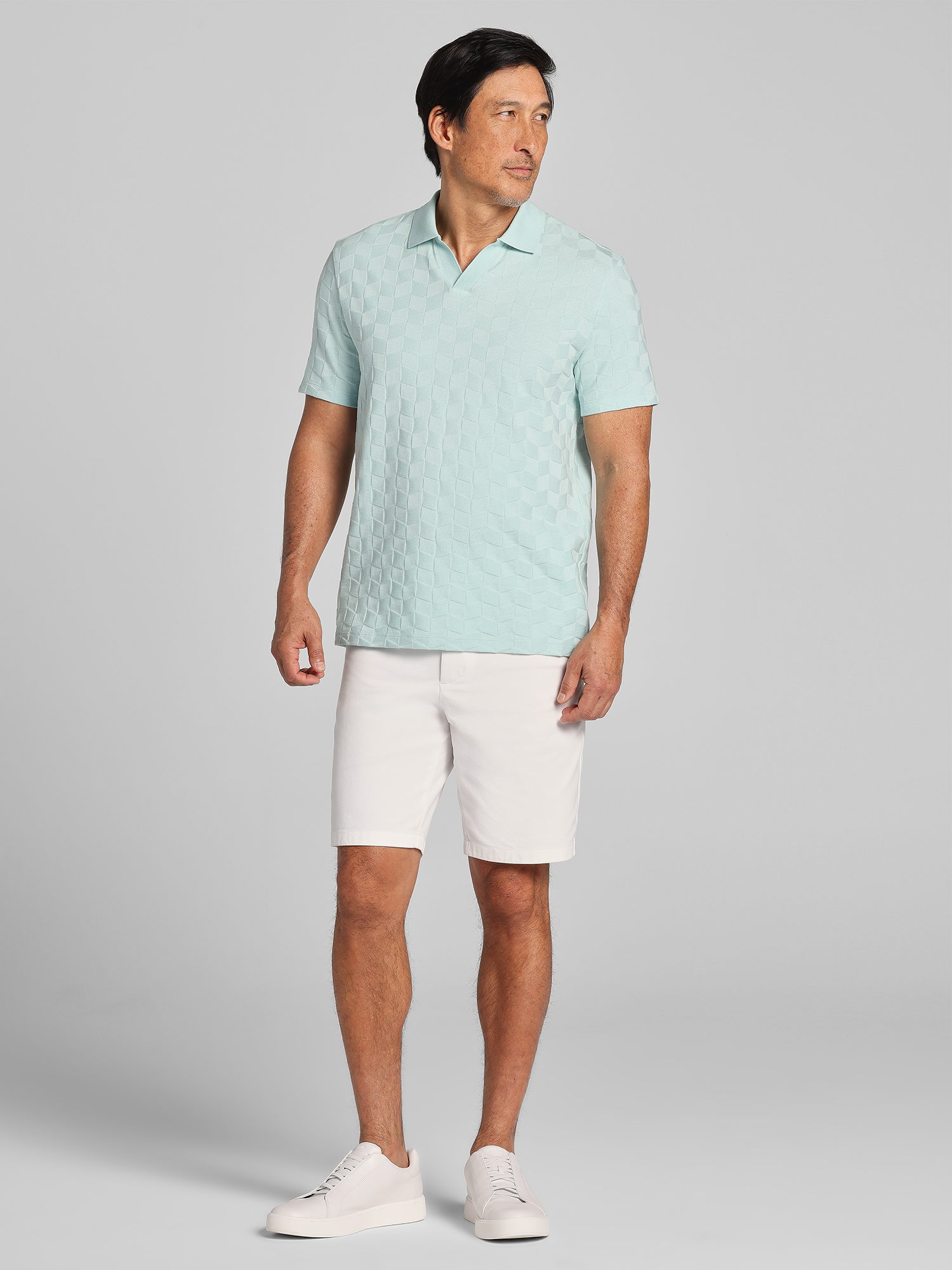 Textured Knit Johnny Collar Polo