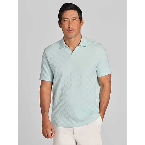 Awearness Kenneth Cole Big & Tall Men's Textured Knit Johnny Collar Polo Canal Blue - Size: 1X
