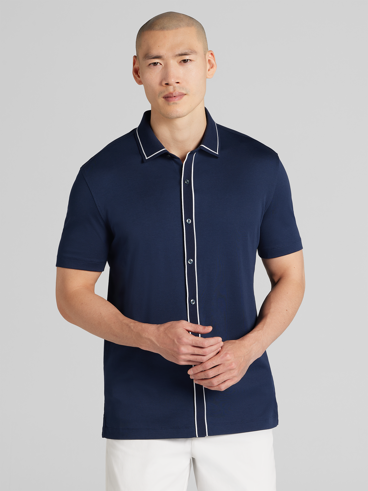 Modern Fit Cotton Modal Short Sleeve Button Up Shirt