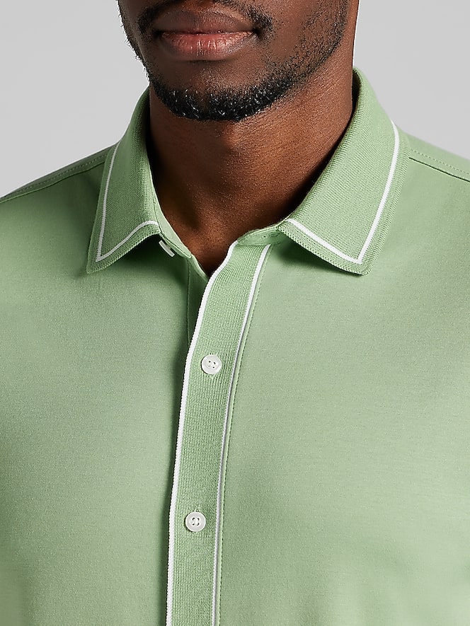 Joseph Abboud Modern Fit Ultra-Soft Stretch Cotton Short Sleeve Button Up Shirt, Basil - Image 2 of 4