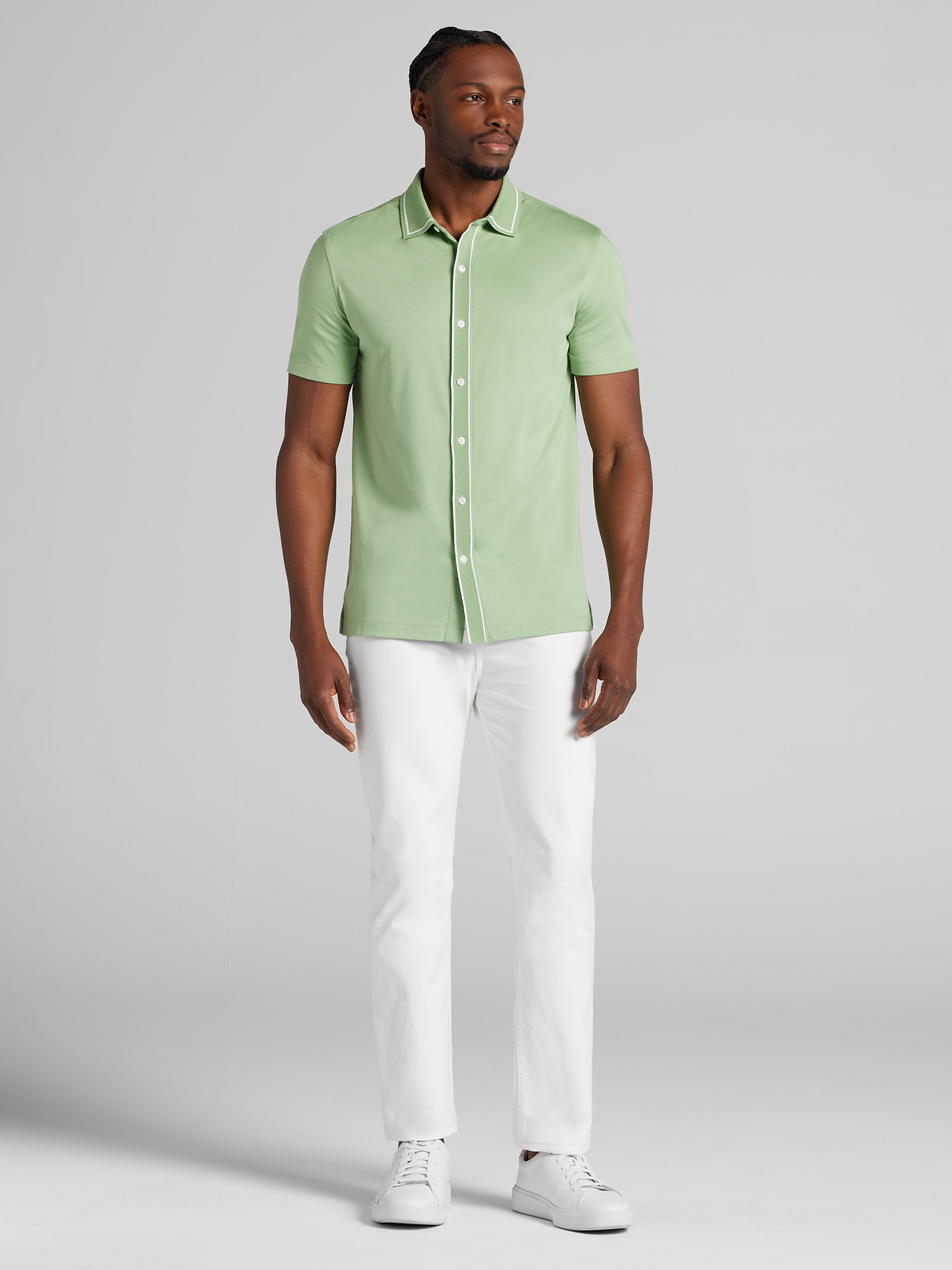 Modern Fit Cotton Modal Short Sleeve Button Up Shirt