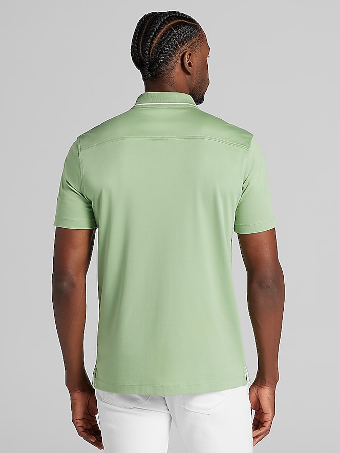 Joseph Abboud Modern Fit Ultra-Soft Stretch Cotton Short Sleeve Button Up Shirt, Basil - Image 4 of 4