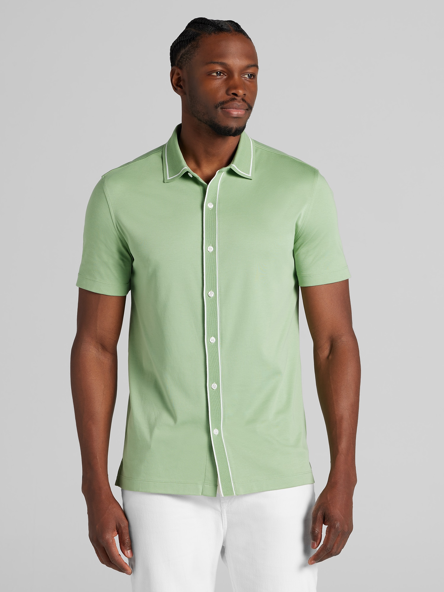 Modern Fit Cotton Modal Short Sleeve Button Up Shirt