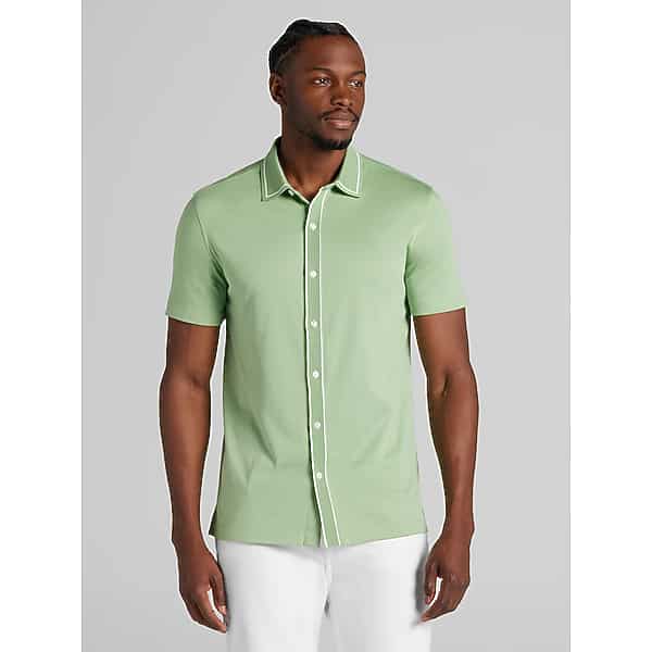Joseph Abboud Big & Tall Men's Modern Fit Ultra-Soft Stretch Cotton Short Sleeve Button Up Shirt Basil - Size: XXL