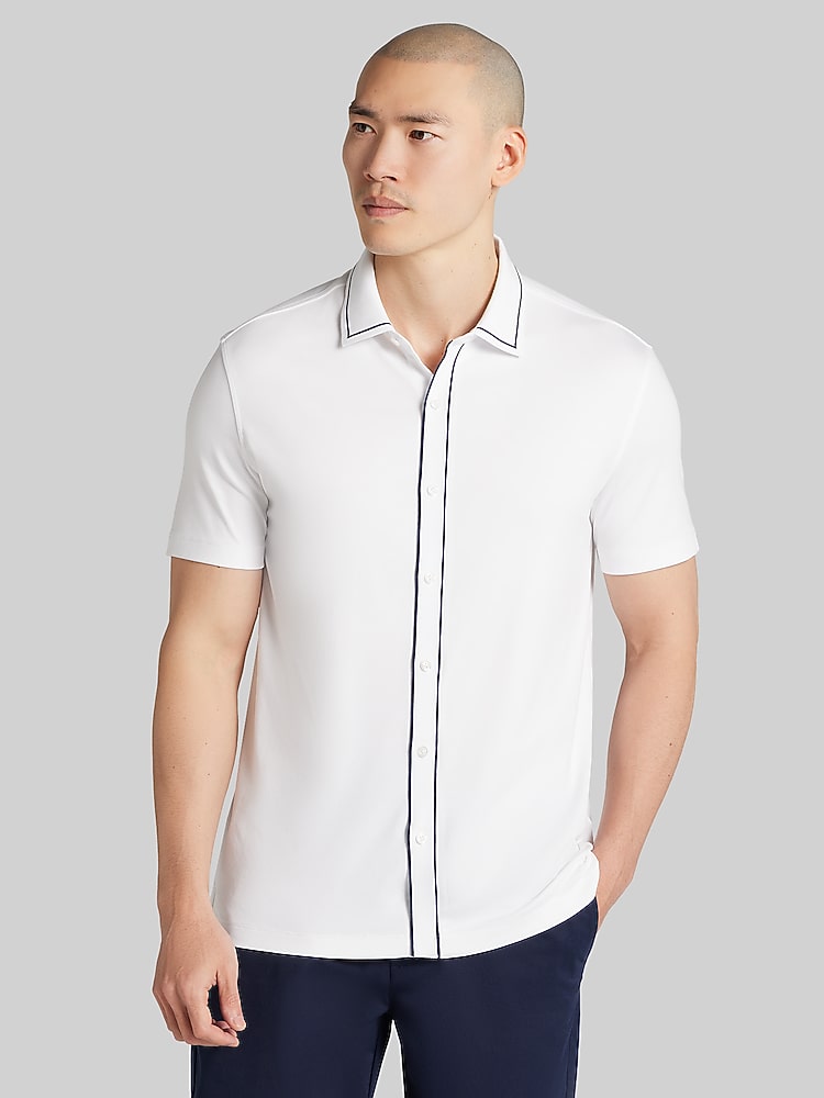 Joseph Abboud Modern Fit Ultra-Soft Stretch Cotton Short Sleeve Button Up  Shirt, White | Short Sleeve Button Up Shirts | Men's Wearhouse
