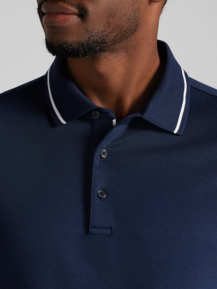 Joseph Abboud Modern Fit Cotton Modal Tipped Polo, Navy - Blue
