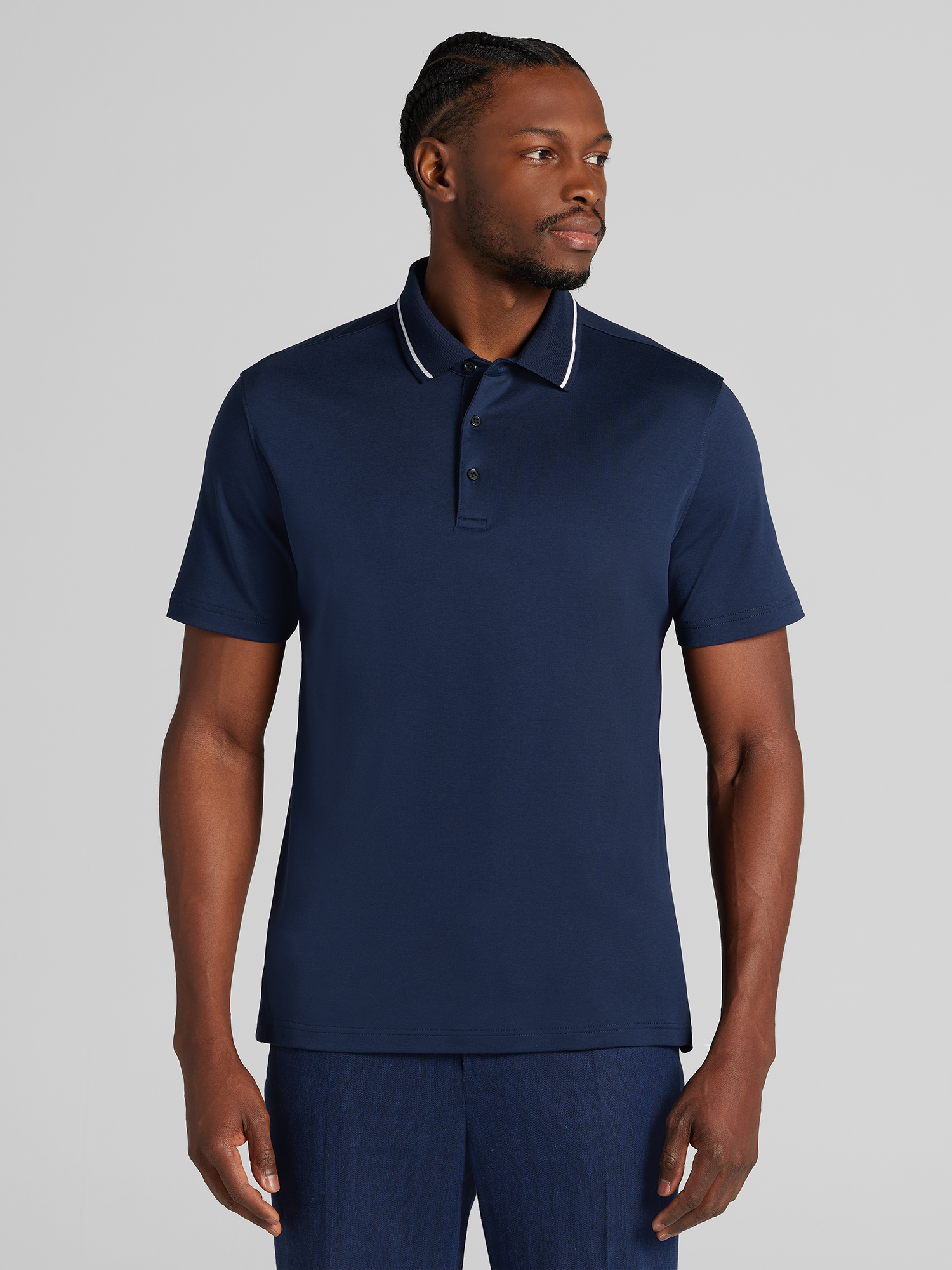 Joseph Abboud Modern Fit Cotton Modal Tipped Polo, Navy - Blue