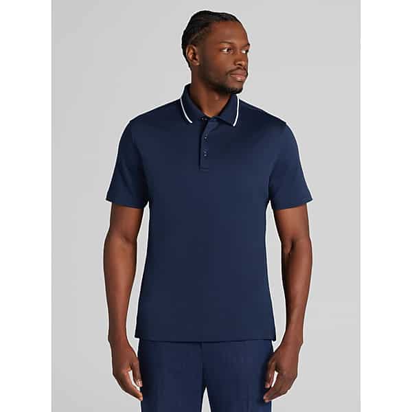 Joseph Abboud Men's Modern Fit Ultra-Soft Cotton Tipped Collar Polo Navy - Size: XL