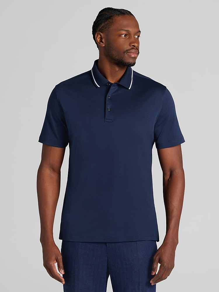 Joseph Abboud Modern Fit Cotton Modal Tipped Polo, Navy - Blue