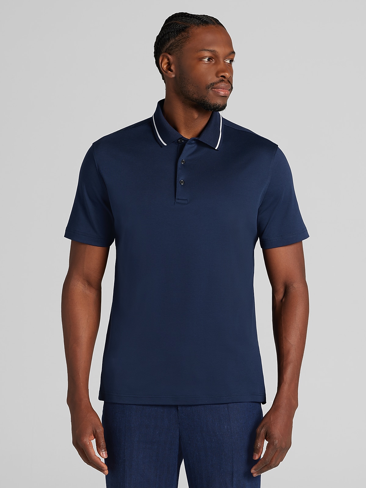 Joseph Abboud Modern Fit Cotton Modal Tipped Polo, Black | Polo