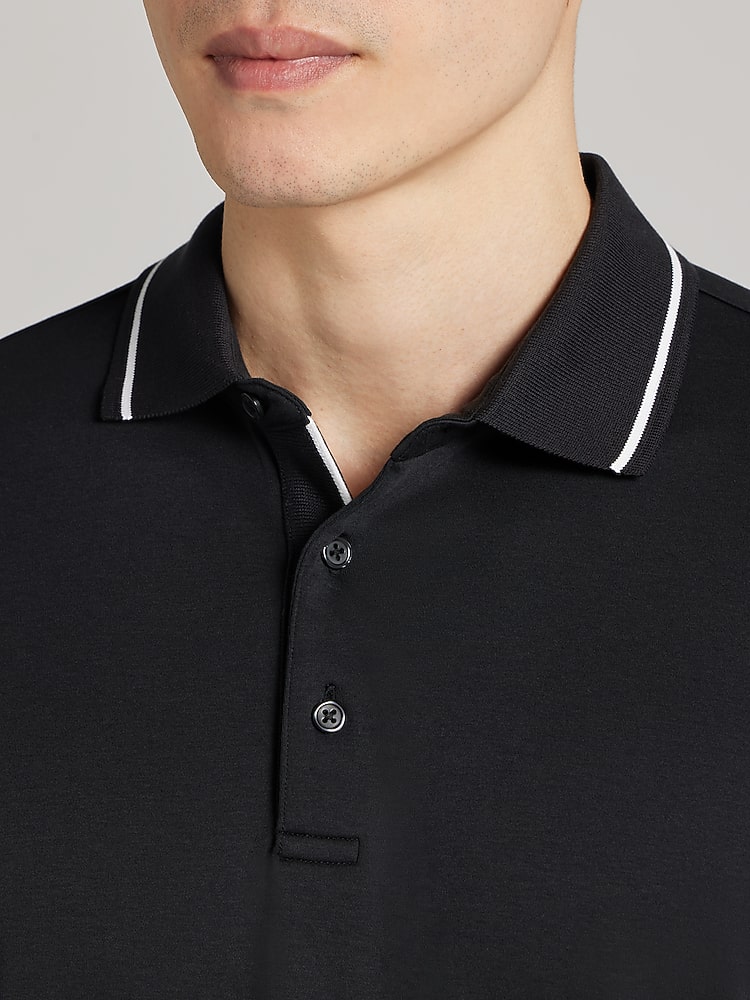 Joseph Abboud Modern Fit Cotton Modal Tipped Polo, Black | Polo