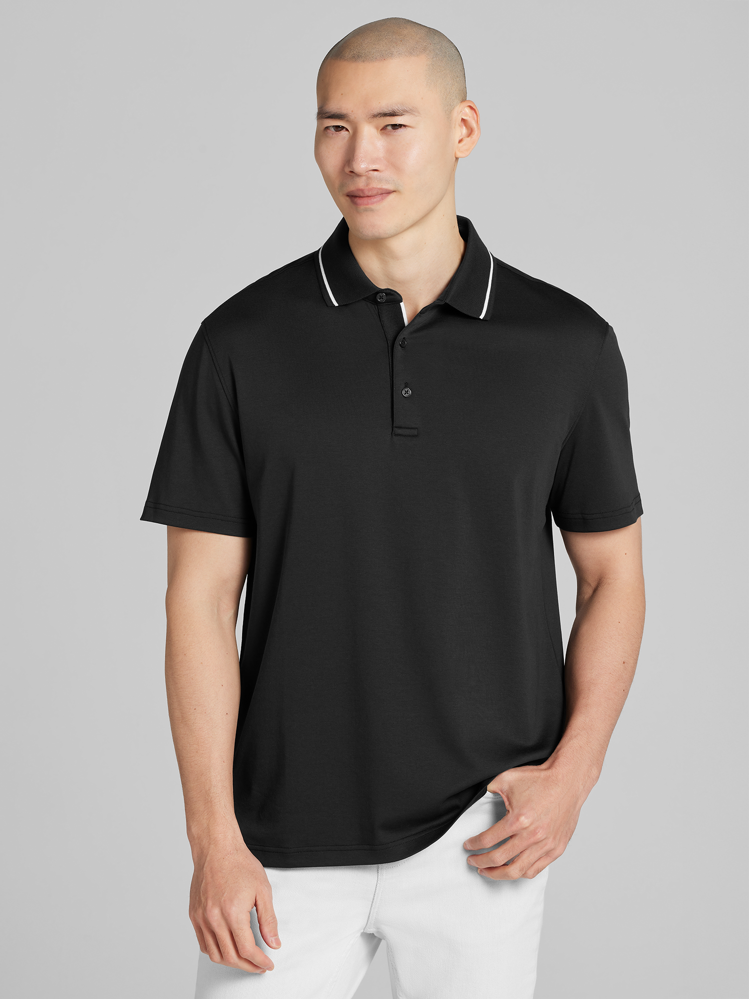 Joseph Abboud Modern Fit Cotton Modal Tipped Polo, Black | Polo
