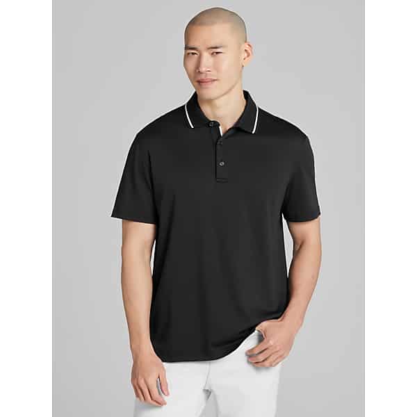 Joseph Abboud Big & Tall Men's Modern Fit Ultra-Soft Cotton Tipped Collar Polo Black - Size: 2X