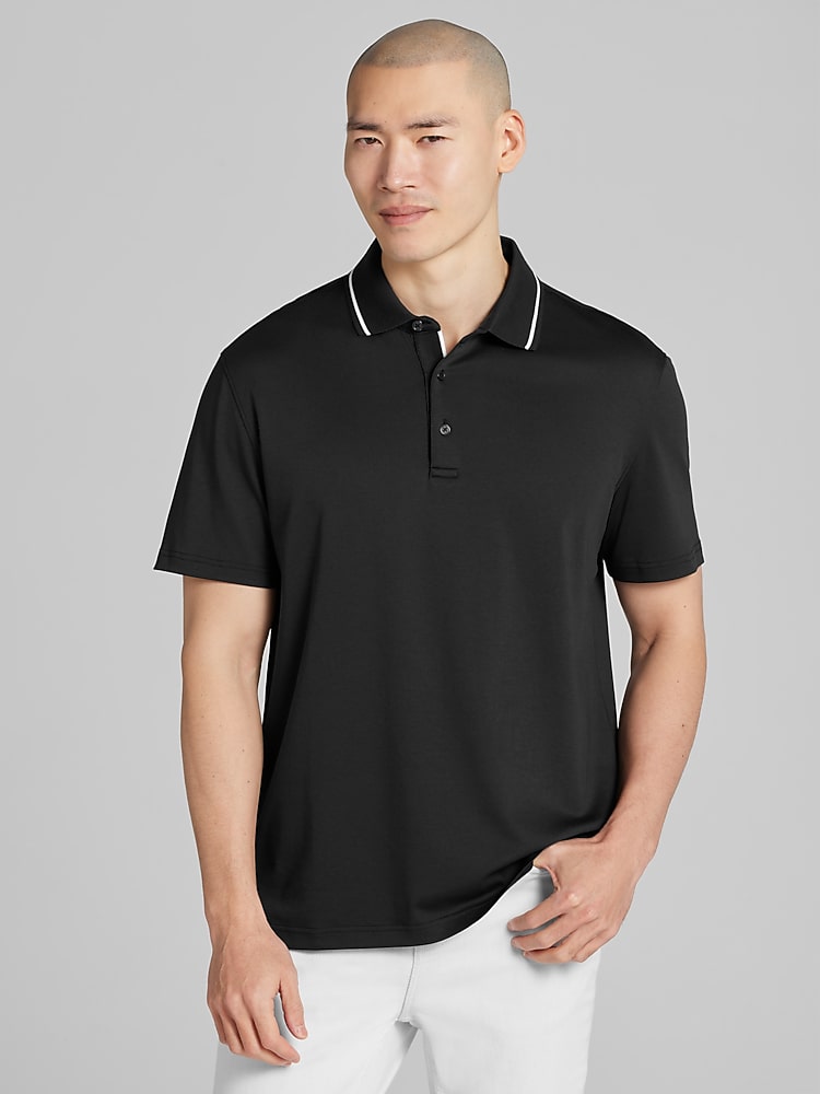 Joseph Abboud Modern Fit Cotton Modal Tipped Polo, Black | Polo