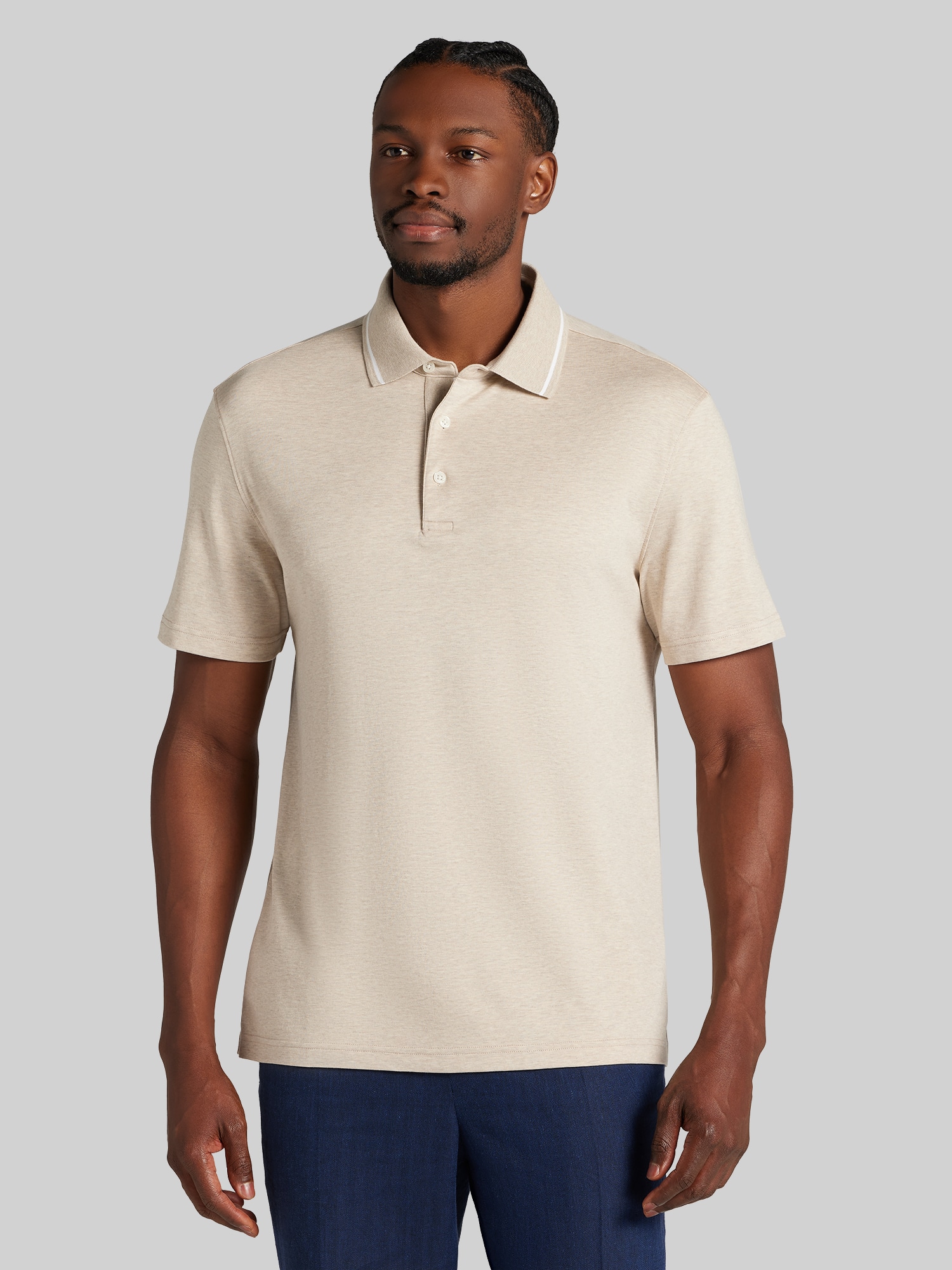 Joseph Abboud Modern Fit Cotton Modal Tipped Polo, Tan Heather