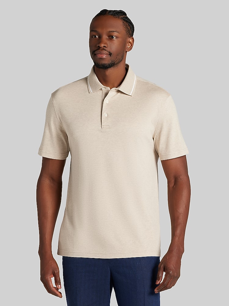 Joseph Abboud Modern Fit Cotton Modal Tipped Polo, Tan Heather