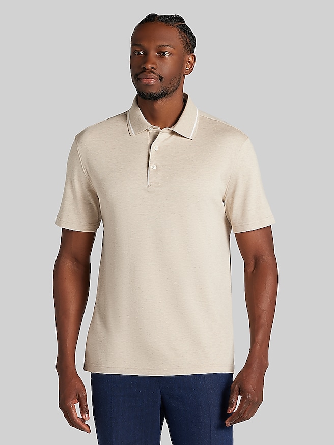 Joseph Abboud Big & Tall Men's Modern Fit Cotton Modal Tipped Polo , Tan Heather