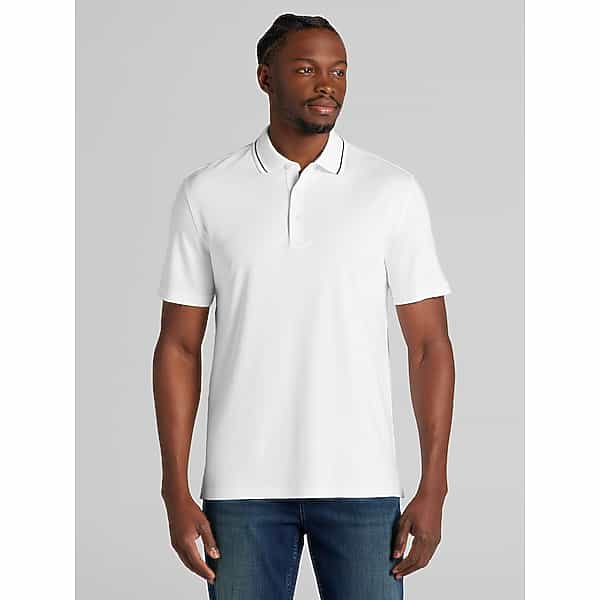Joseph Abboud Big & Tall Men's Modern Fit Ultra-Soft Cotton Tipped Collar Polo White - Size: XLT