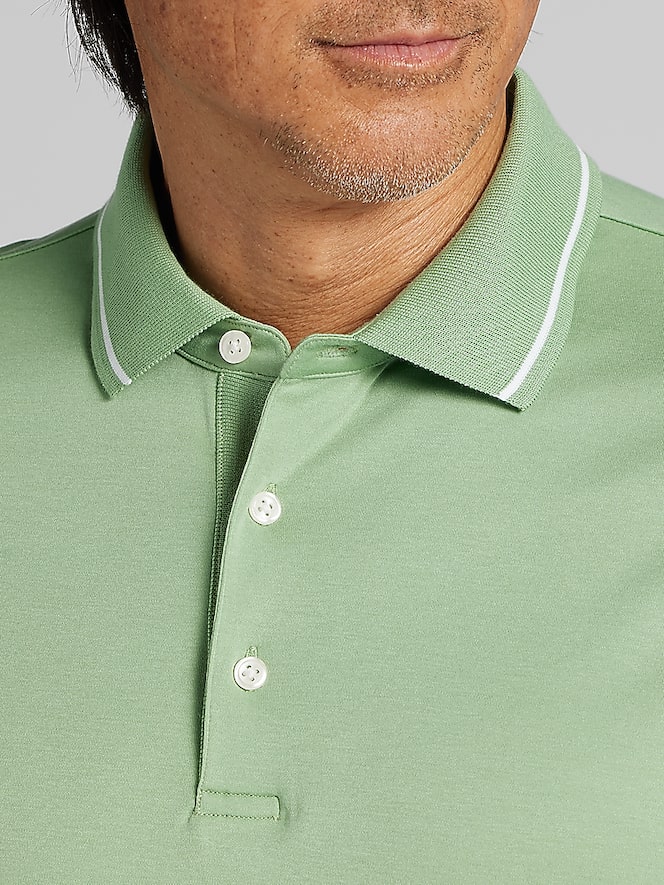 Joseph Abboud Modern Fit Ultra-Soft Cotton Tipped Collar Polo, Basil - Image 2 of 4
