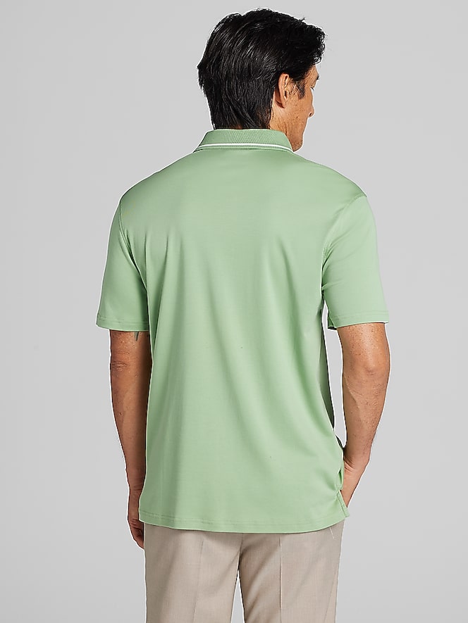 Joseph Abboud Modern Fit Ultra-Soft Cotton Tipped Collar Polo, Basil - Image 4 of 4