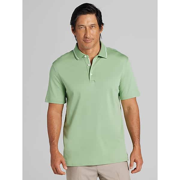 Joseph Abboud Big & Tall Men's Modern Fit Ultra-Soft Cotton Tipped Collar Polo Basil - Size: 2X