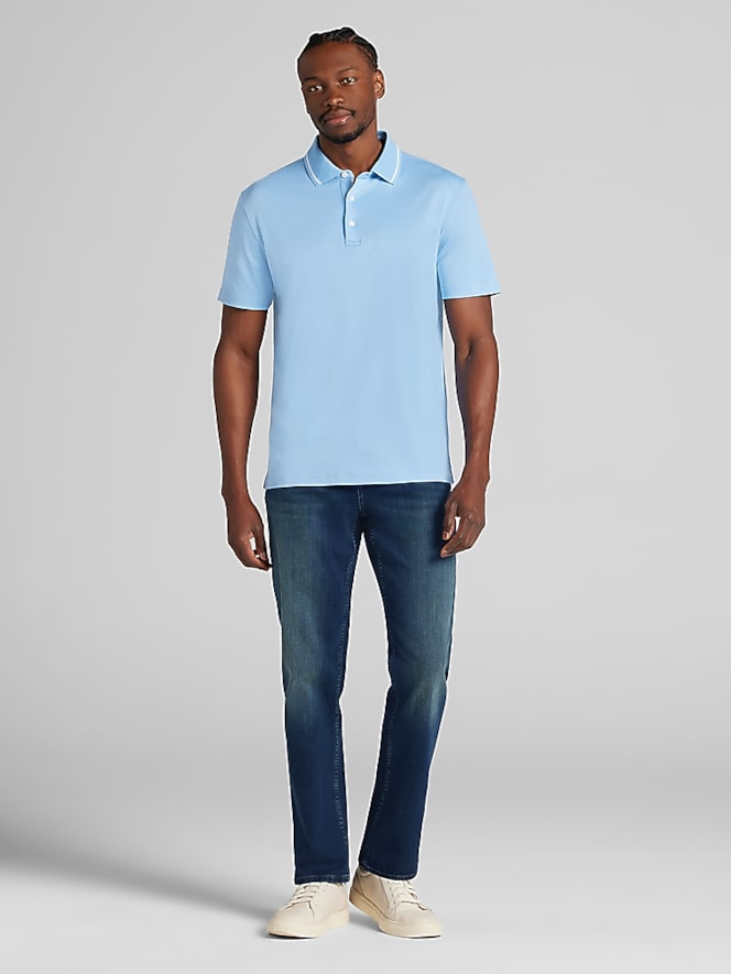 Joseph Abboud Modern Fit Ultra-Soft Cotton Tipped Collar Polo, Della Robbia Blue - Image 3 of 4