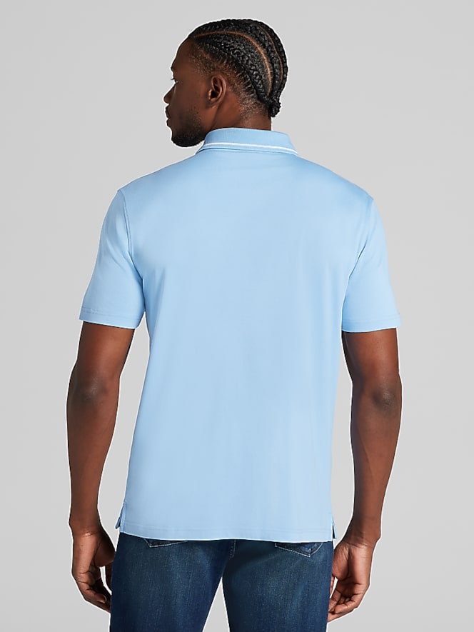 Joseph Abboud Modern Fit Ultra-Soft Cotton Tipped Collar Polo, Della Robbia Blue - Image 4 of 4