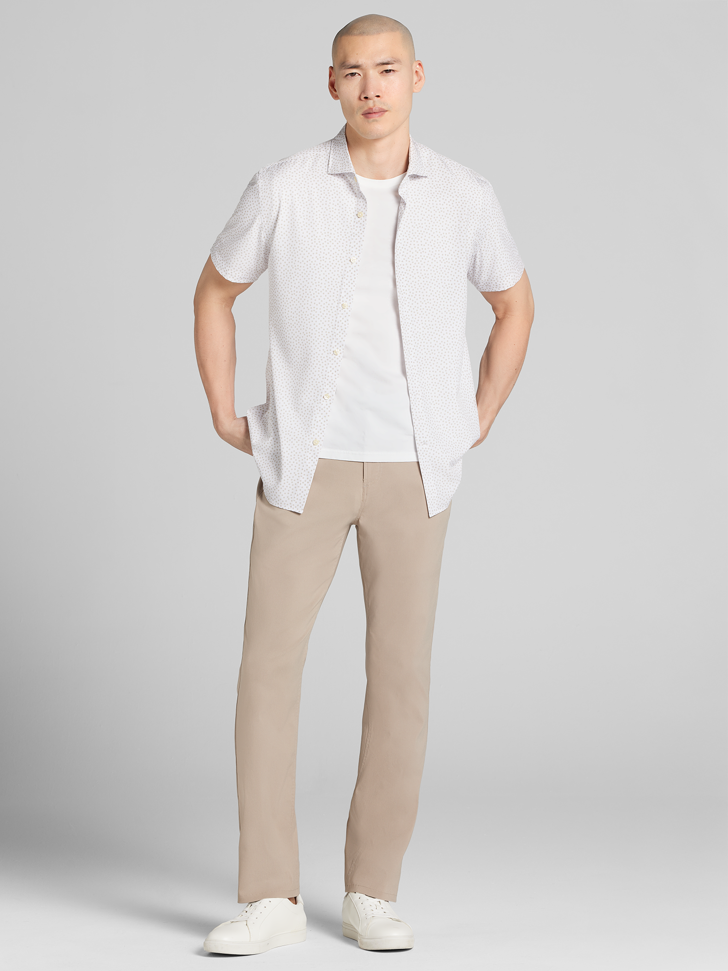 Slim Fit 4-Way Stretch Short Sleeve Button Up Shirt