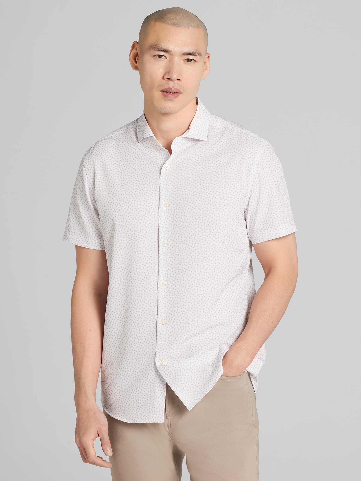 Slim Fit 4-Way Stretch Short Sleeve Button Up Shirt