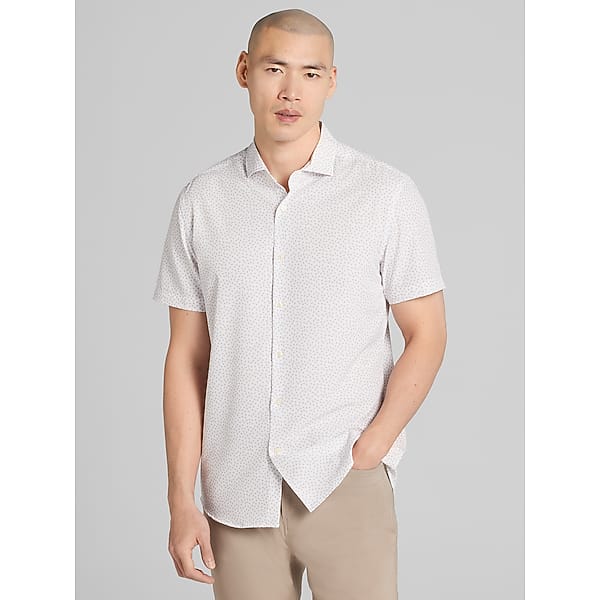 Awearness Kenneth Cole Big & Tall Men's 4-Way Stretch Short Sleeve Button Up Shirt White/Tan - Size: 4XLT