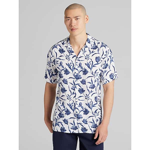 Joseph Abboud Men's Modern Fit Lightweight Short Sleeve Camp Shirt Indigo - Size: Medium