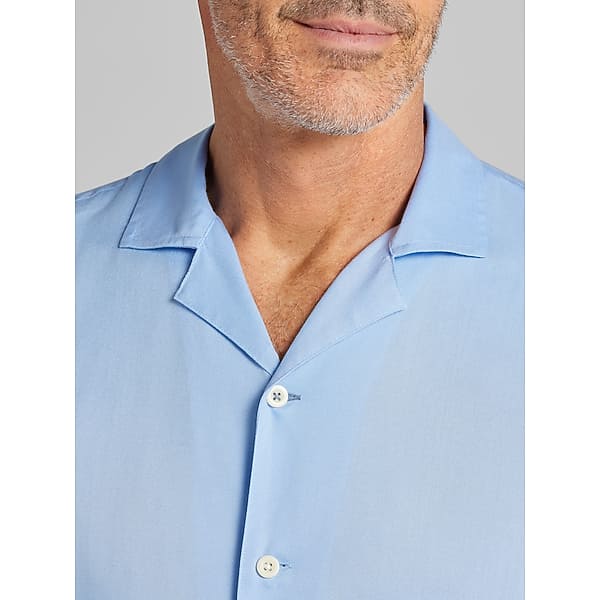 Joseph Abboud Men's Modern Fit Lightweight Short Sleeve Camp Shirt Light Blue - Size: Medium