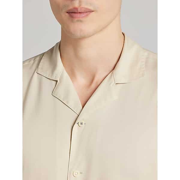 Joseph Abboud Men's Modern Fit Lightweight Short Sleeve Camp Shirt Ecru - Size: Small