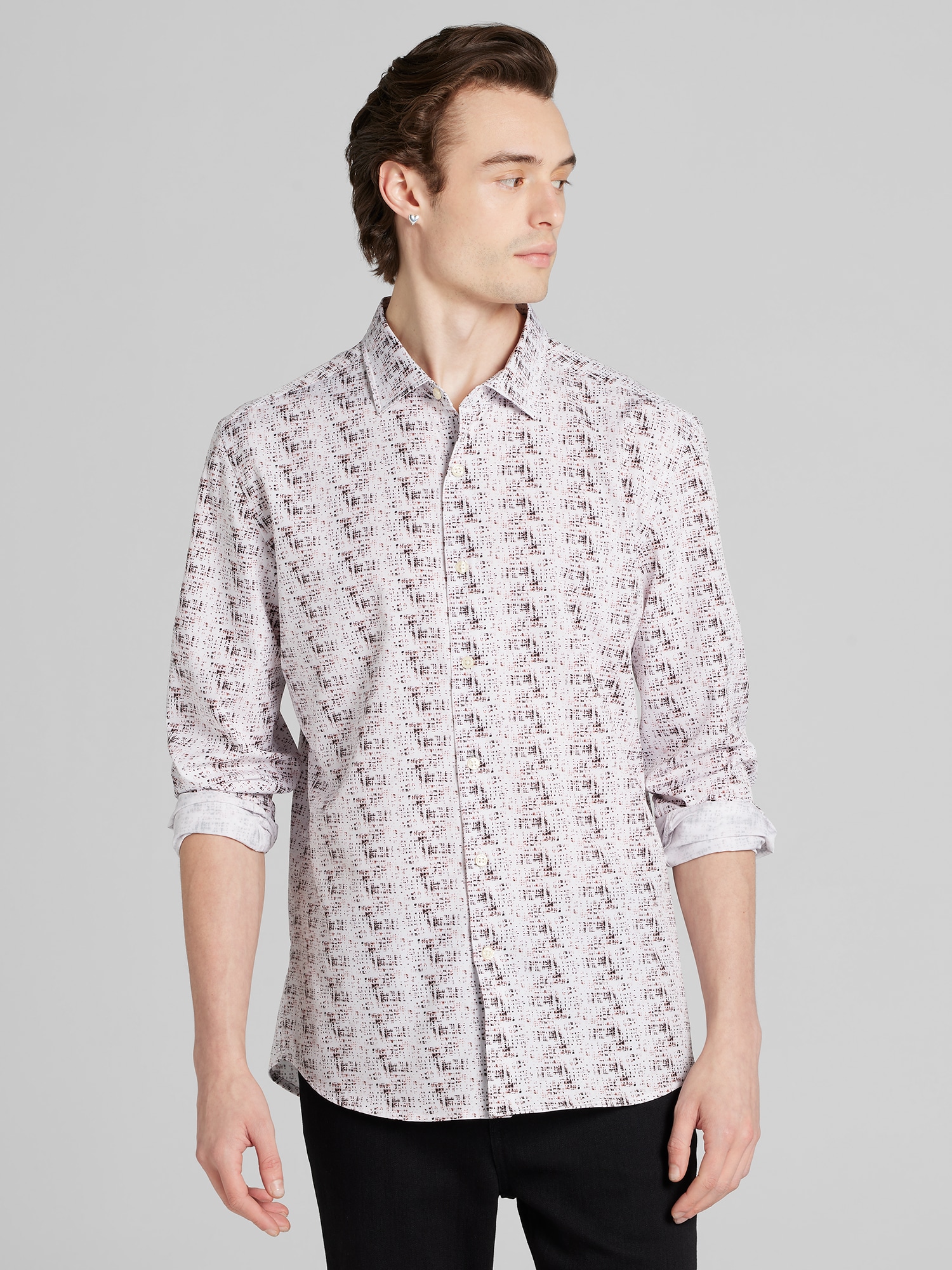 Abstract Grid 4-Way Stretch Button Up Shirt