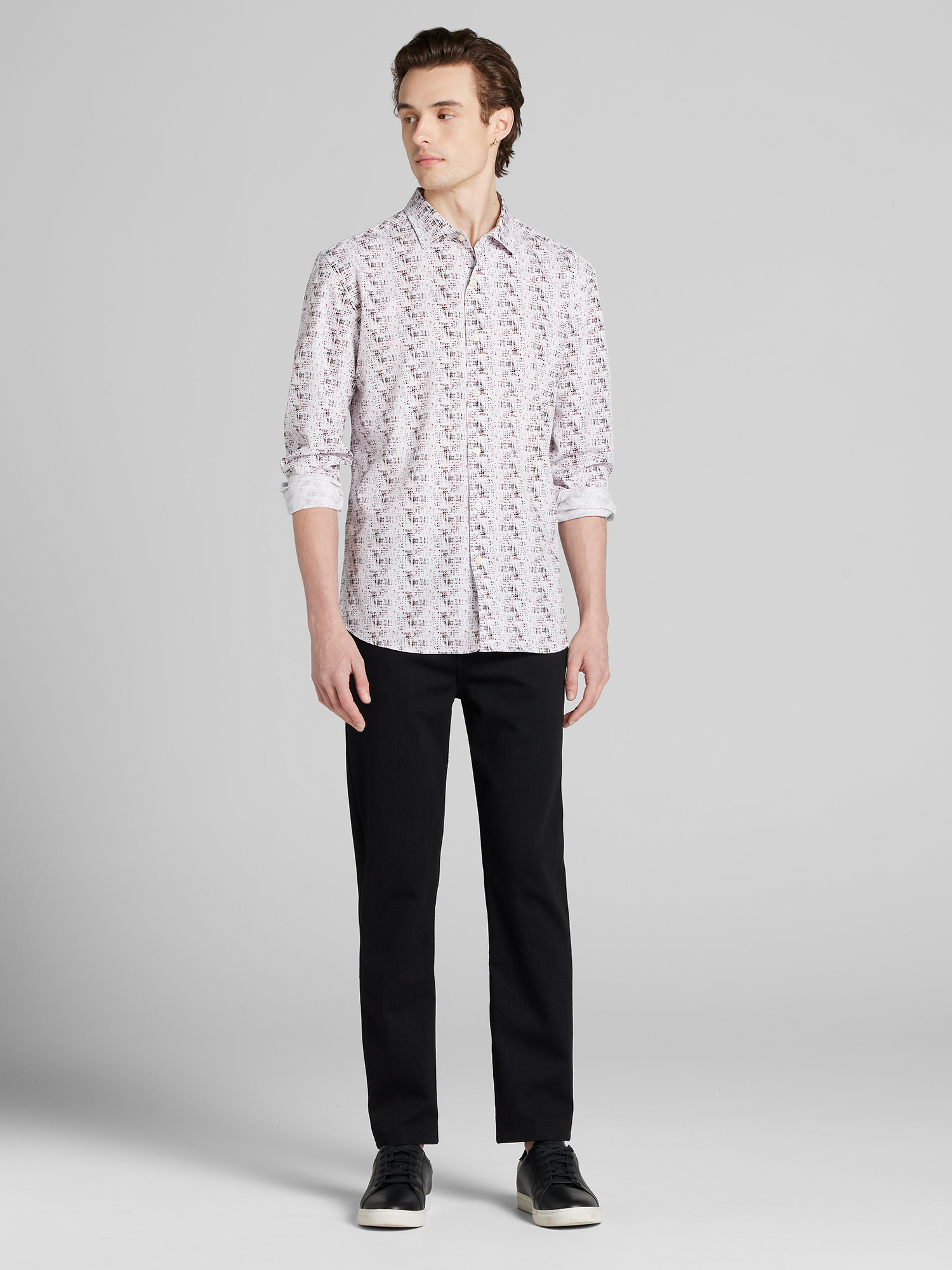 Abstract Grid 4-Way Stretch Button Up Shirt
