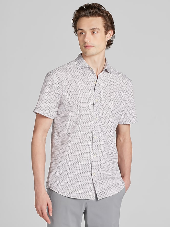 Awearness Kenneth Cole Slim Fit Woven 4‑way Stretch Short Sleeve Button Up Shirt