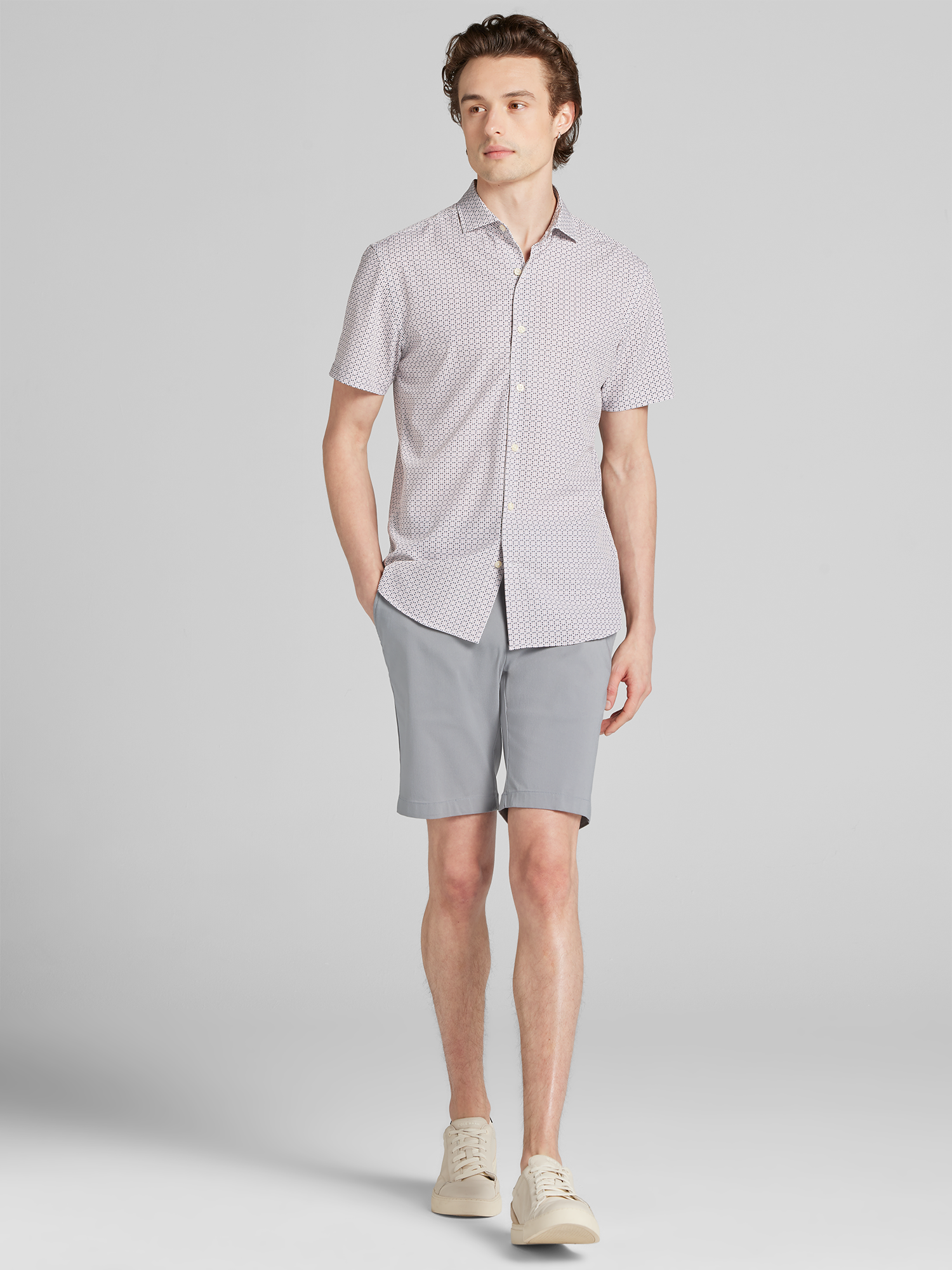 Slim Fit Woven 4‑way Stretch Short Sleeve Button Up Shirt