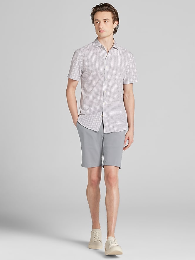 Awearness Kenneth Cole Slim Fit Woven 4‑way Stretch Short Sleeve Button Up Shirt