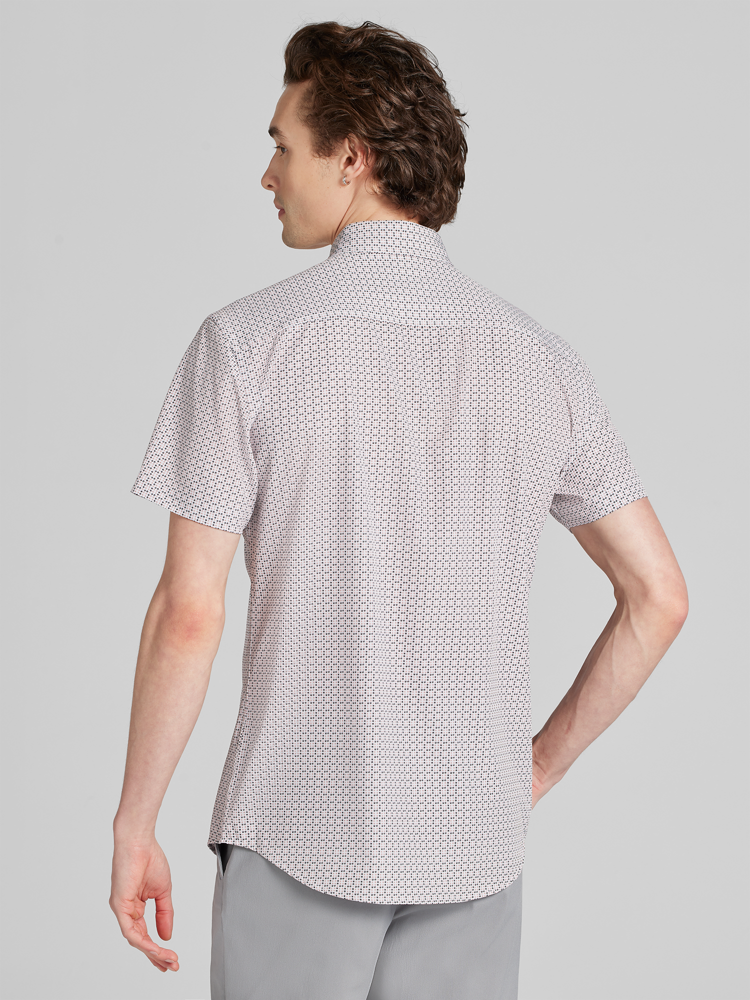 Slim Fit Woven 4‑way Stretch Short Sleeve Button Up Shirt