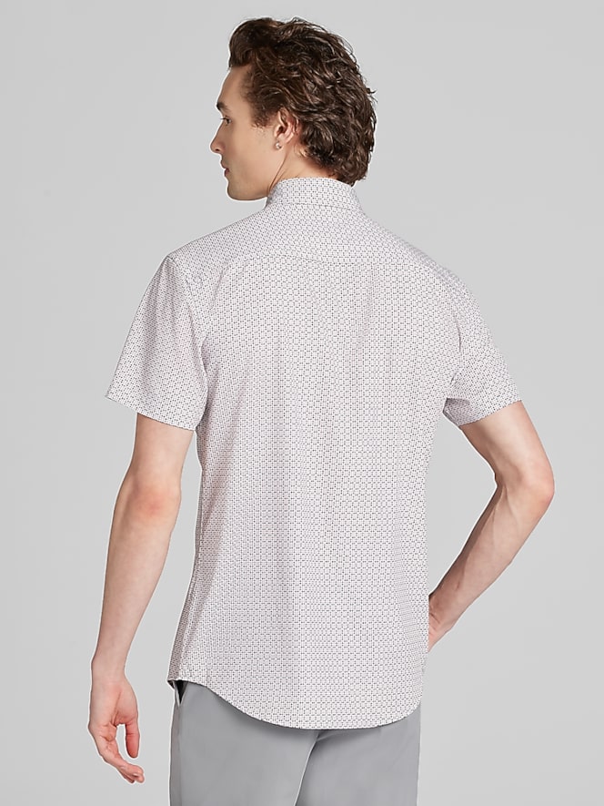 Awearness Kenneth Cole Slim Fit Woven 4‑way Stretch Short Sleeve Button Up Shirt