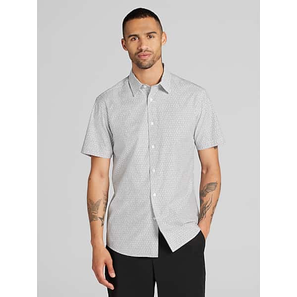 Awearness Kenneth Cole Big & Tall Men's CHILLFLEX Short Sleeve Button Up Shirt White/Grey - Size: 1X
