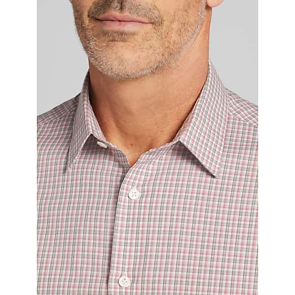 Awearness Kenneth Cole Men's CHILLFLEX Dobby Check Button Up Shirt Rose/Tan - Size: Small
