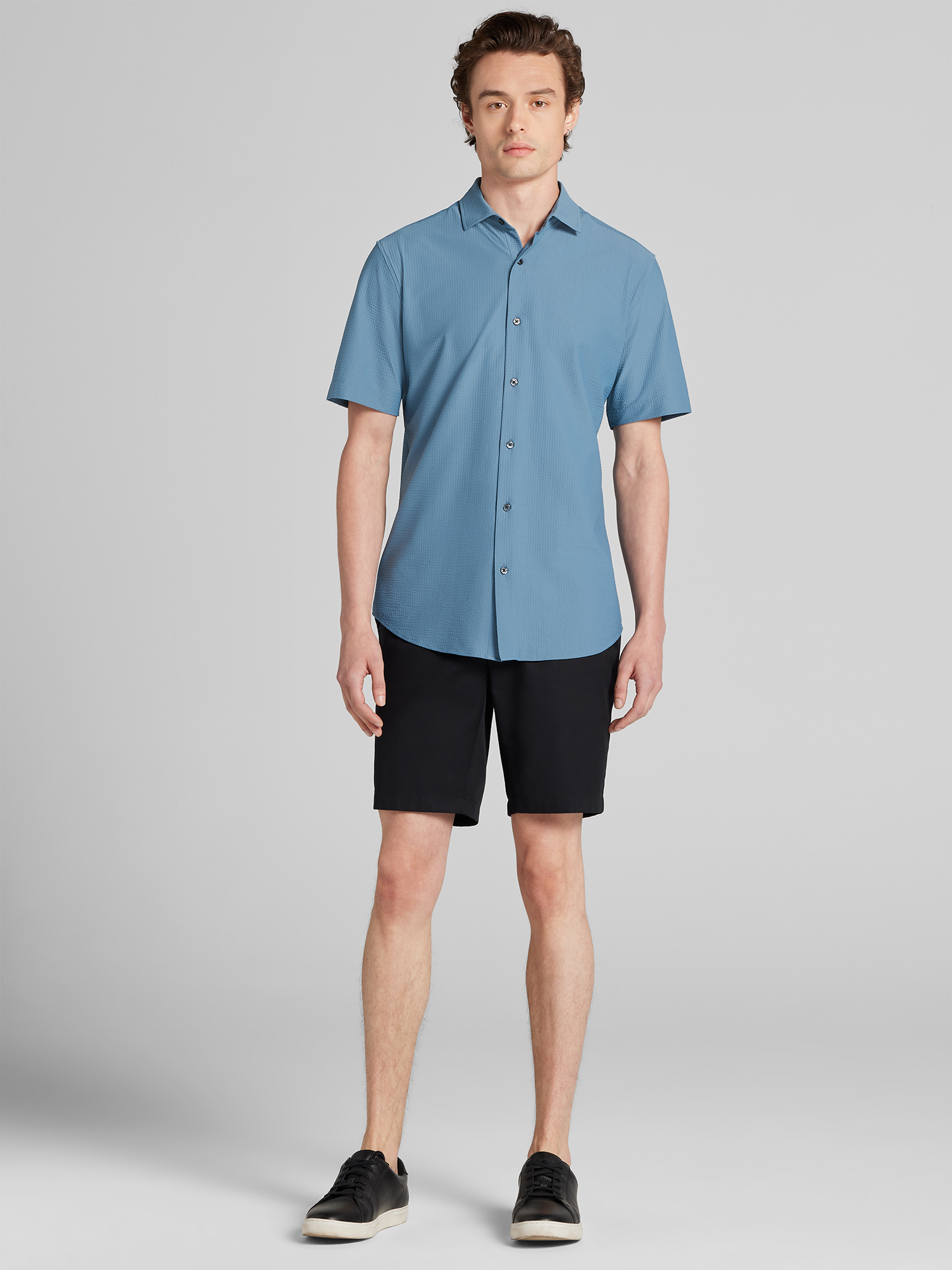 Slim Fit Patterned Short Sleeve Button Up Shirt