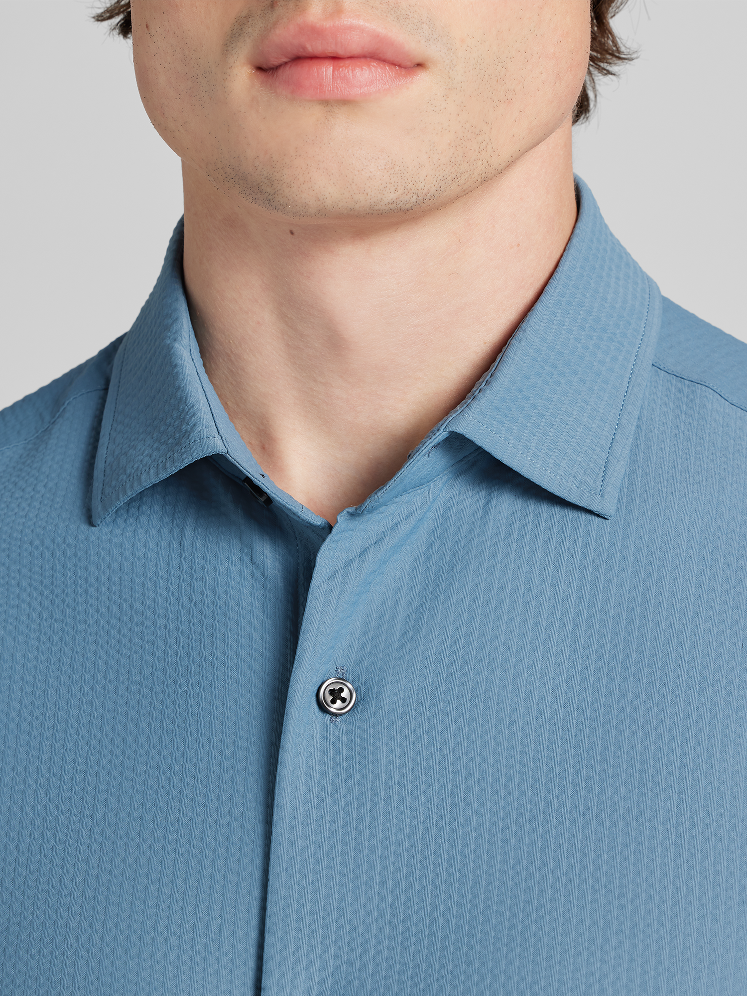 Slim Fit Patterned Short Sleeve Button Up Shirt