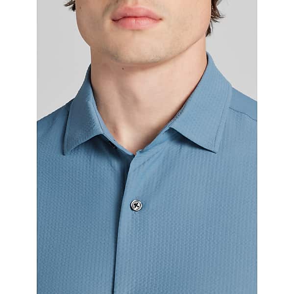 Awearness Kenneth Cole Big & Tall Men's Slim Fit Patterned Short Sleeve Button Up Shirt Light Teal - Size: 2XLT