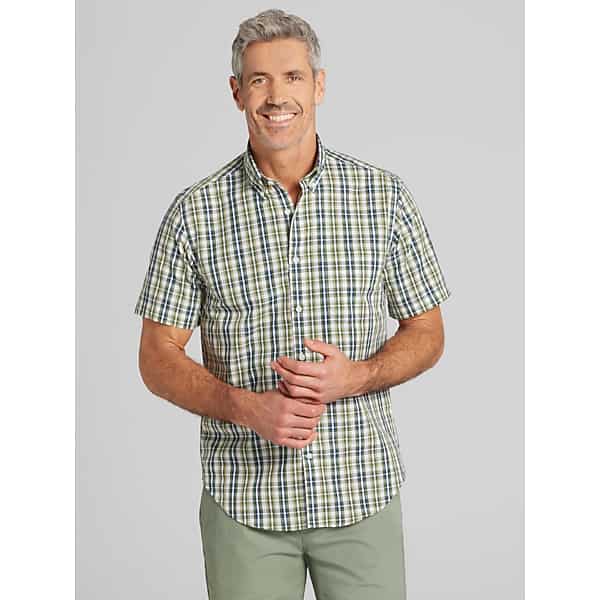 Wilke-Rodriguez Big & Tall Men's Modern Fit Plaid Short Sleeve Button Down Shirt Olive - Size: XLT
